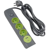 Produžni kabl sa prekidačem, 3 utičnice (Tip E) + 1x USB-A + 1x USB-C, 1,4 m, siva