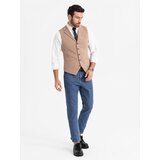 Ombre Fitted elegant men's vest with elastane and lapels - brown | shoptok.hr