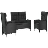  3-dijelni vrtni blagovaonski set s jastucima od poliratana crni Crna | Shoptok.si