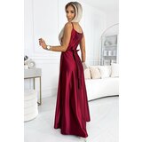 Numoco Women's elegant long satin dress with neckline and slit | Shoptok.si