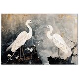  XXL slika - Herons and cherry blossoms - oriental-style illustration depicting birds 130x87 | shoptok.hr