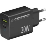  USB punjač Type-C + USB-A, ESPERANZA QUICK POWER CHARGER 20W USB-C PD 20W / USB-A QC 3.0 18W BLACK, EZC105K | Eponuda.ba