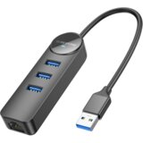  USB HUB + GLAN Ethernet Adapter BOROFONE DH6 Erudite 4-in-1, USB3.0x3 +RJ45 black | Eponuda.ba