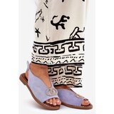 Boto Women's Sandals With Decoration On Flat Blue Heel Eco Suede Beige Ralisses | ePonuda.com