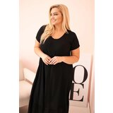 Kesi Włoski Plus size women's dress with short sleeves and ruffle made of light viscose black | shoptok.hr