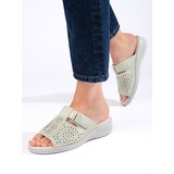 Shelvt Openwork olive sandals for women on a comfortable wedge Cene
