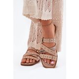 Boto Embellished women sandals on flat heel with straps and buckle beige Manitte | ePonuda.com