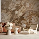  Foto tapeta - Floral Ornaments Carved in Delicate Sepia and Brown Shades 200x140 | shoptok.hr