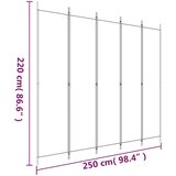 Sobna pregrada s 5 panela bijela 250 x 220 cm od tkanine | shoptok.hr