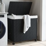vidaXL Košara za perilo s kolesi črna 60x35x60,5 cm ratan Cene