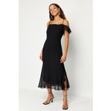 Trendyol Black Flounce Chiffon Elegant Evening Dress Cene