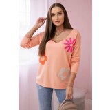 Kesi Sweater blouse with floral apricot pattern Cene