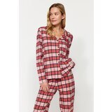 Trendyol Red 100% Cotton Plaid / Check Shirt-Pants Knitted Pajamas Set Cene