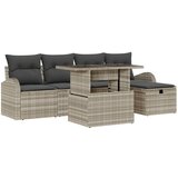 vidaXL 6 dijelni set vrtnih sofa s jastučićima Svjetlosiva Poli ratan, 2-sjedna vrtna sofa s spremištem i jastučićima Svjetlosiva Poli ratan | shoptok.hr