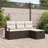  Set za vrtne sofe s jastučićima (4 dijela) smeđi poli ratan | shoptok.hr