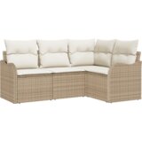 vidaXL Set od 4 komada vrtnog kauča s jastučićima Bež poli ratan, 2-mjesta vrtni kauč s jastučićima Bež poli ratan | shoptok.hr