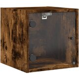 Maison Chic Nočna omarica - Nočna miza s steklenimi vrati dimljeni hrast 35x37x35 cm, (21690471) | Shoptok.si