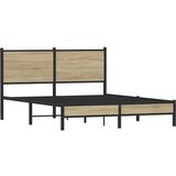 vidaXL Kovinski posteljni okvir z vzglavjem sonoma hrast 150x200 cm, (21321751) Cene