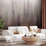  Foto tapeta - Bird\'s flight over treetops - landscape of a dark forest in fog 200x140 Premium | shoptok.hr