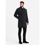 Ombre Men's coat with high collar and asymmetrical fastening - black | shoptok.hr