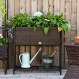  Povišena vrtna gredica cvjetna kutija duboka polica metalni okvir/poli ratan 70 x 30 x 70 cm smeđa/crna | shoptok.hr