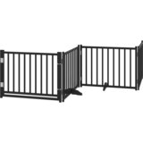  Vrata za pse s vratima sklopiva 4 panela crna 320 cm | Shoptok.si