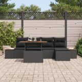 vidaXL 6-delni vrtni kavčni set z blazinami črn poli ratan | Shoptok.si