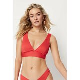 Trendyol Red Triangle Textured Bikini Top Cene
