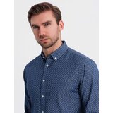 Ombre Men's patterned thin denim shirt with pocket - blue | shoptok.hr