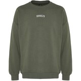 Trendyol Men's Khaki Mink Oversize/Wide-Fit Brooklyn City Text Embroidery Thick Cotton Sweatshirt