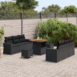 vidaXL 9-delni vrtni kavč set z blazinami črnega poly ratana, 3-delni vrtni jedilni set z blazinami črnega poly ratana | Shoptok.si