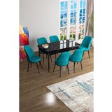 Hanah home Han - Black Marble, Turquoise Black MarbleTurquoise Extendable Dining Table & Chairs Set (7 Pieces) | ePonuda.com