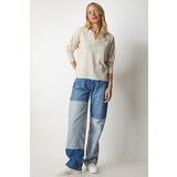  Women's Beige Polo Collar Basic Sweater | shoptok.hr