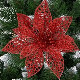  Božićni ukras “Božićna zvijezda” - 11 × 11 cm, crvena sa šljokicama | shoptok.hr