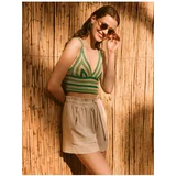 Jimmy Key Stone High Waist Linen Shorts With Elastic And Tie Waist.