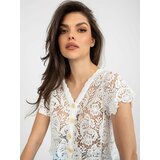 Fashion Hunters White openwork blouse with short sleeves Cene'.'