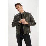 Defacto slim Fit Stand Collar Lined Faux Leather Jacket Coat Cene