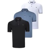 Dewberry TRIPLE SET T8586 MEN'S T-SHIRT-BLACK-WHITE-INDIGO Cene