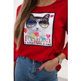 Kesi Blouse with cat graphics 3D red | Shoptok.si