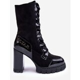 Boto Leather Lace-Up Boots On Massive Heel Black Khariah | ePonuda.com