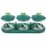 Cheffinger Set 3 steklenih za?imbnih kozarcev s pokrovi in plasti?nim stojalom, Zelena, (21553034) | Shoptok.si