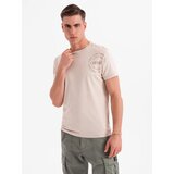 Ombre Men's military style printed cotton t-shirt - beige | Shoptok.si