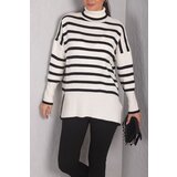 armonika Women's Ecru Turtleneck Stripe Knitwear Sweater Cene