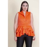 Şans Women's Plus Size Orange Flounce Detailed Tunic Cene