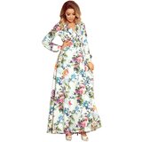Numoco 245-1 Long dress with frill and cleavage - colorful roses and blue birds Cijene