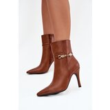 Boto Women's heeled ankle boots with strap and gold element insulated Camel Bellisse | Shoptok.si
