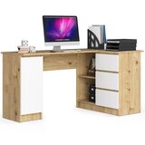 AKORD B20 Kotna Pisalna Miza, 3 Predali, Desna Izvedba, Hrast Artisan/Bela, (5000333061) | Shoptok.si