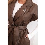 Kesi Włoski Women's quilted vest with a belt and wide collar brown | shoptok.hr