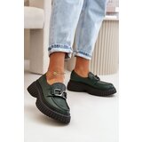 Kesi Zazoo Women's loafers made of natural leather dark green Cene