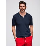 Ombre Men's buttonless polo shirt with classic weave - navy blue | Shoptok.si